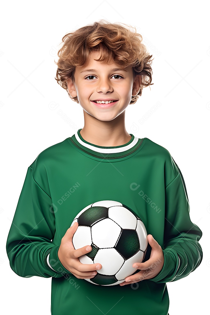 Retrato de menino com bola de futebol nas mãos