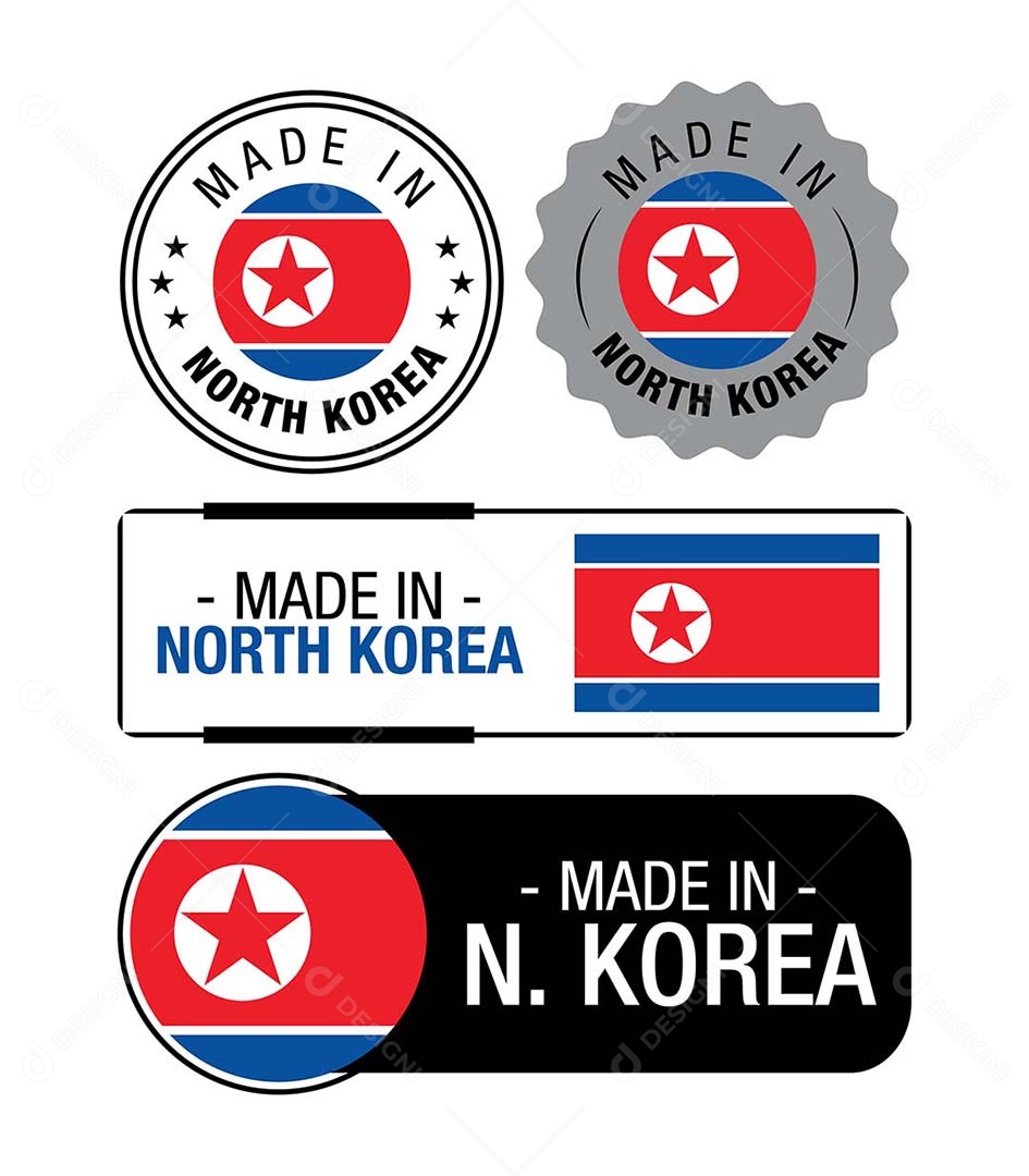 Etiquetas Made in Coreia do Norte Ilustração Vetor EPS