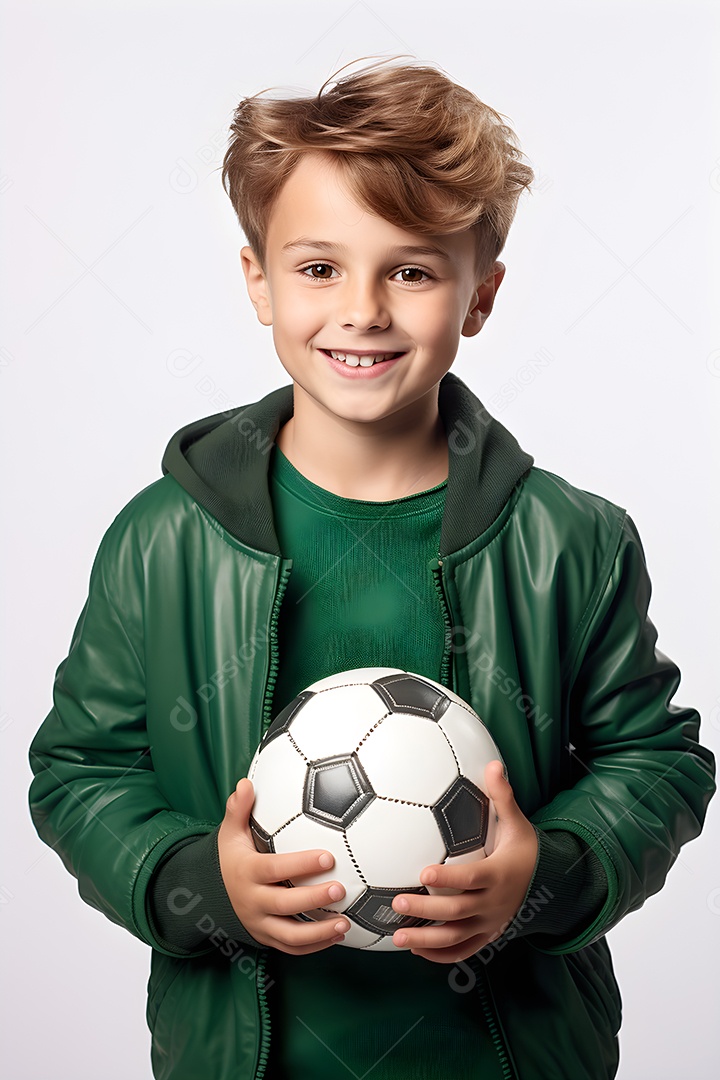 Retrato de menino com bola de futebol nas mãos