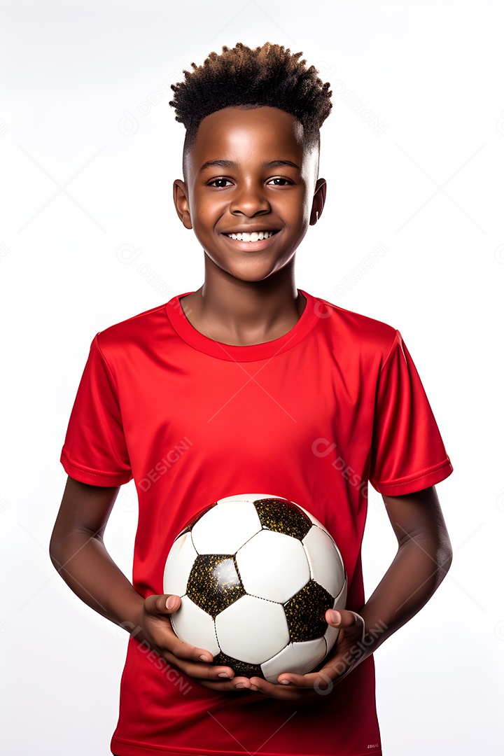 Retrato de menino com bola de futebol nas mãos