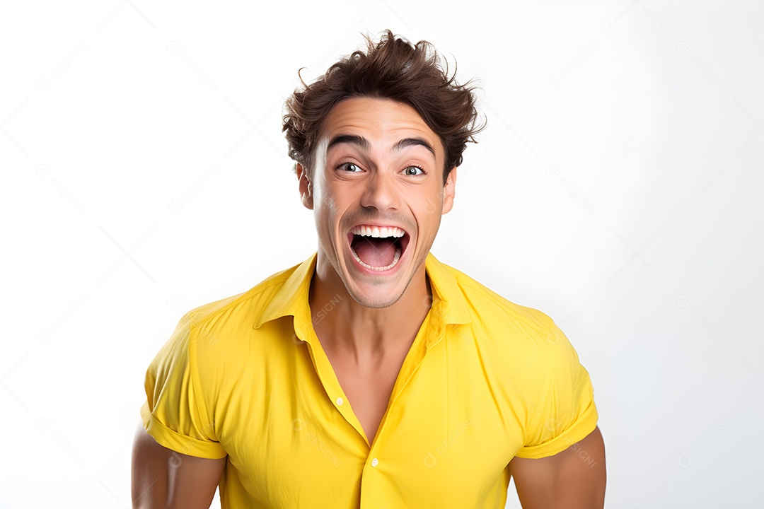 Homem feliz comemorando alguma coisa