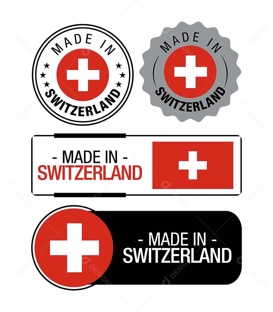 Etiquetas Made in Suíça Ilustração Vetor EPS