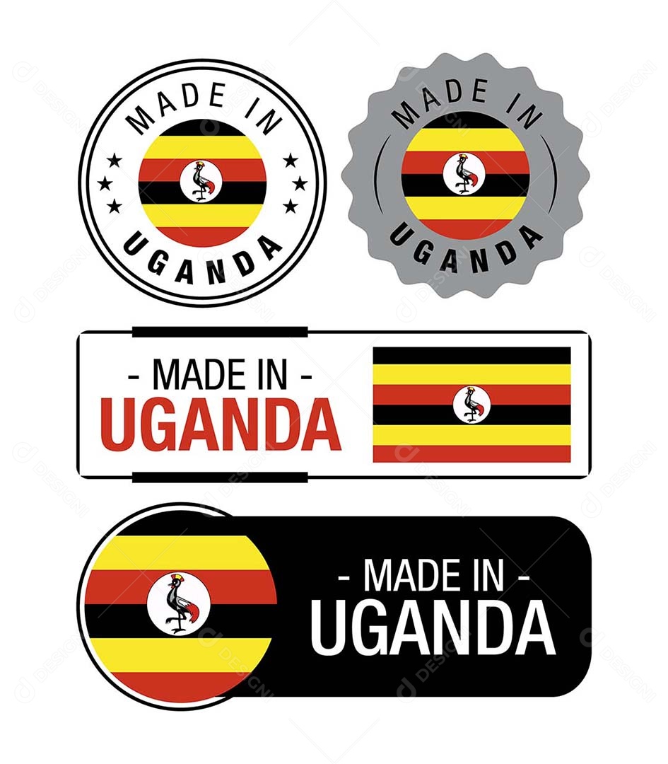 Etiquetas Made in Uganda Ilustração Vetor EPS