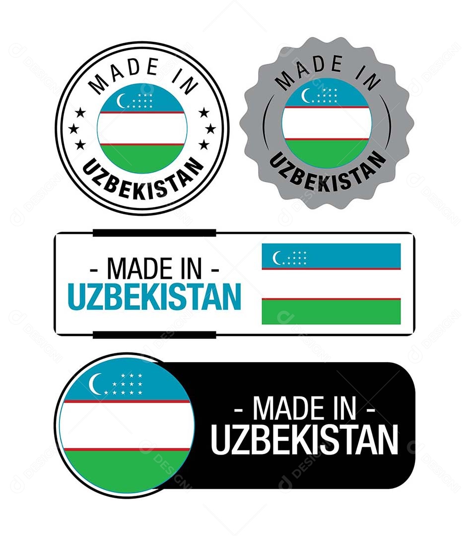 Etiquetas Made in Uzbequistão Ilustração Vetor EPS
