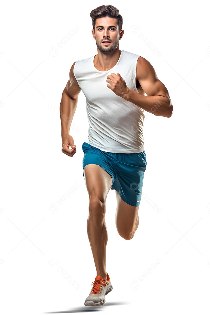 Retrato de um jovem esportista concentrado correndo