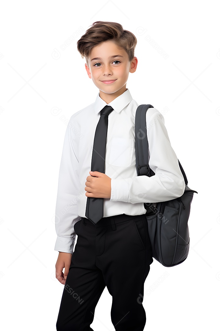 Estudante de escola jovem isolado no fundo branco