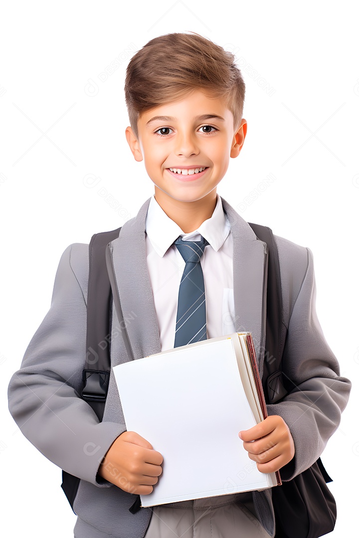 Estudante de escola jovem isolado no fundo branco