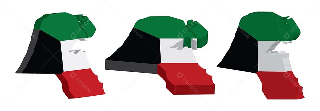 Mapa 3D do Kuwait Ilustração Vetor EPS