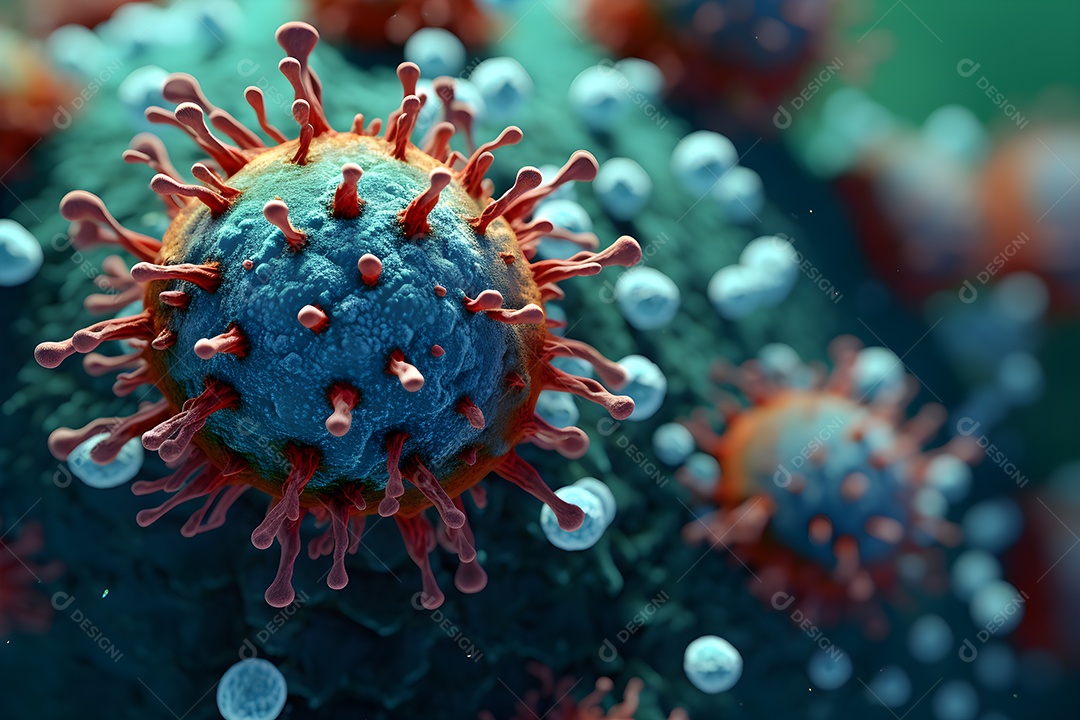 Vírus Coronavírus COVID-19 sob microscópio em amostra de sangue