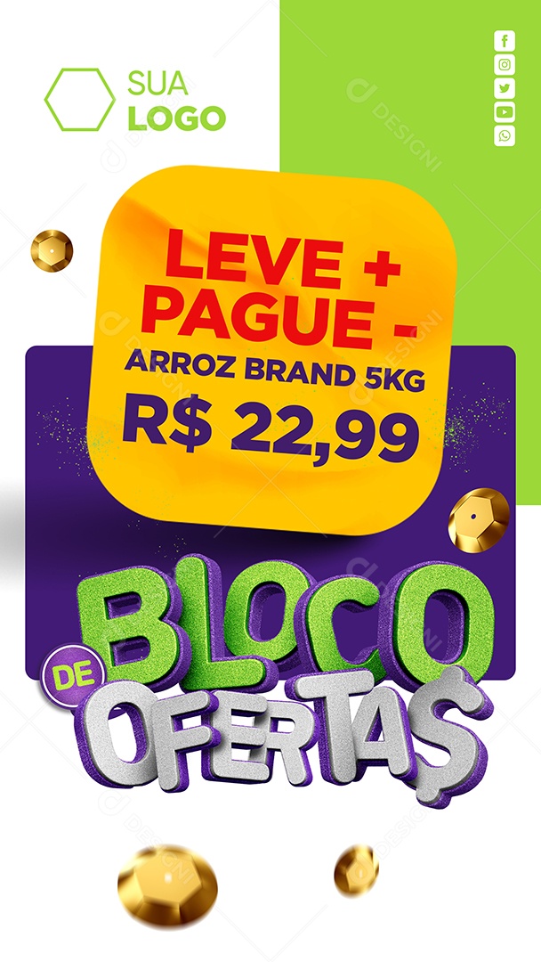 Story Supermercado Bloco De Ofertas Arroz Leve Mais Pague Menos Social Media PSD Editável