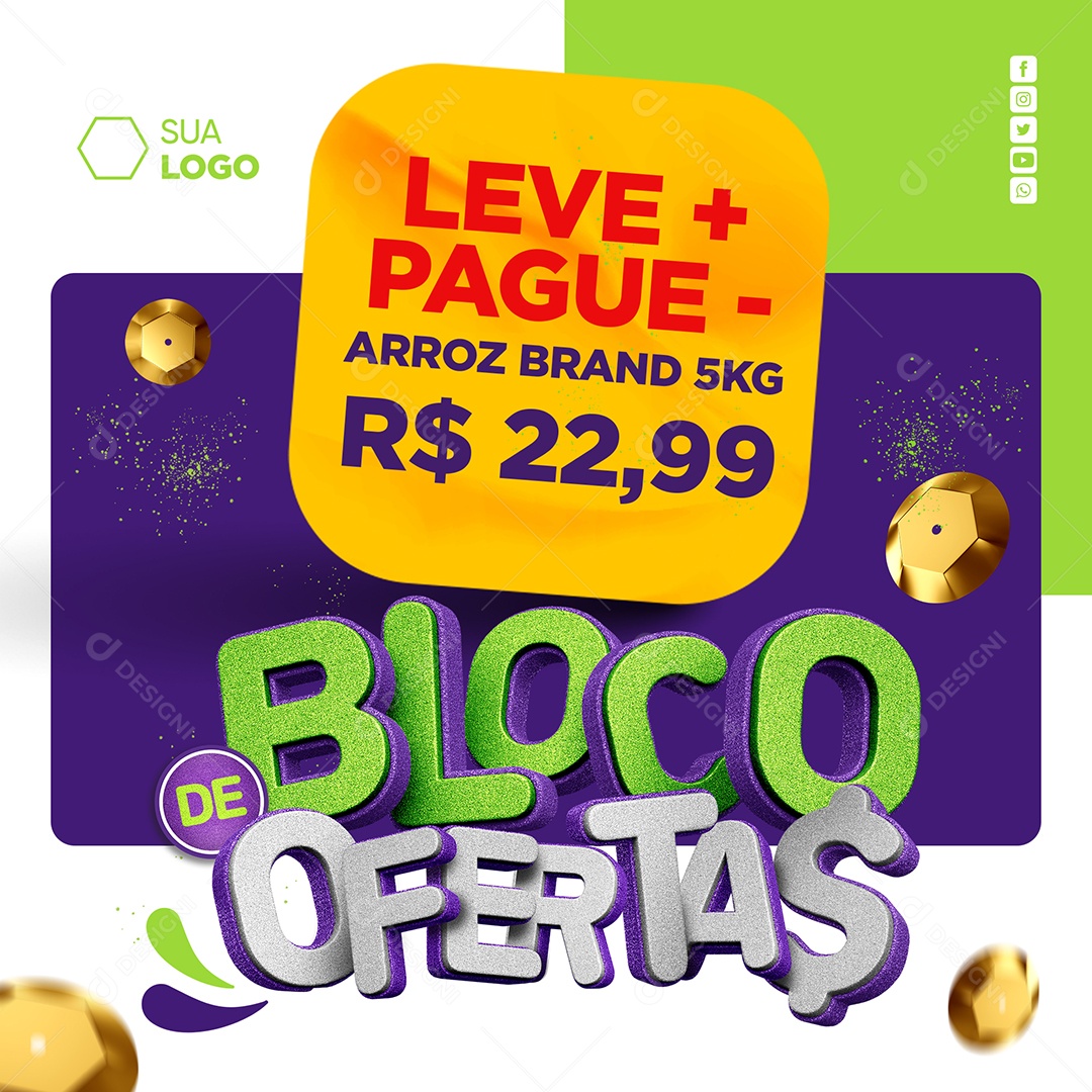 Supermercado Bloco De Ofertas Arroz Leve Mais Pague Menos Social Media PSD Editável