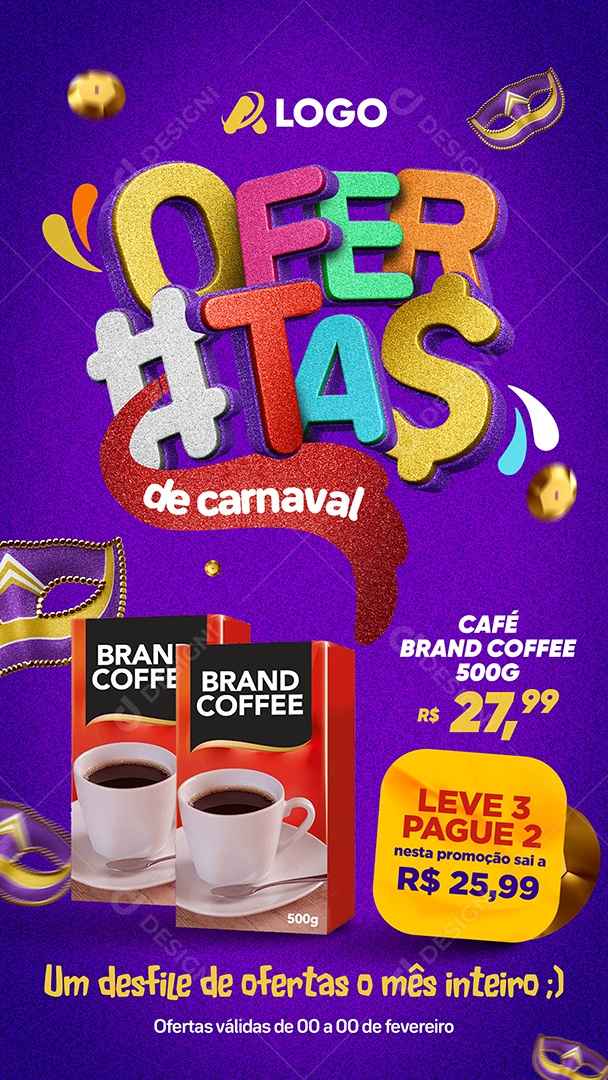 Story Supermercado Ofertas de carnaval Café Brand Social Media PSD Editável