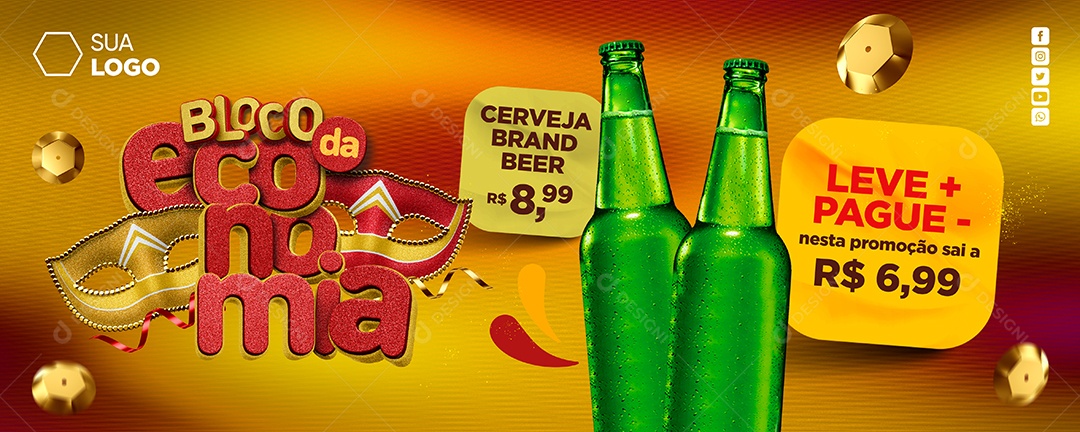 Banner Carnaval Cervejaria Bloco da Economia Cerveja Brand Beer Social Media PSD Editável