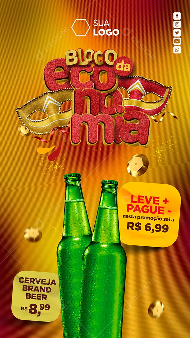 Story Carnaval Cervejaria Bloco da Economia Cerveja Brand Beer Social Media PSD Editável