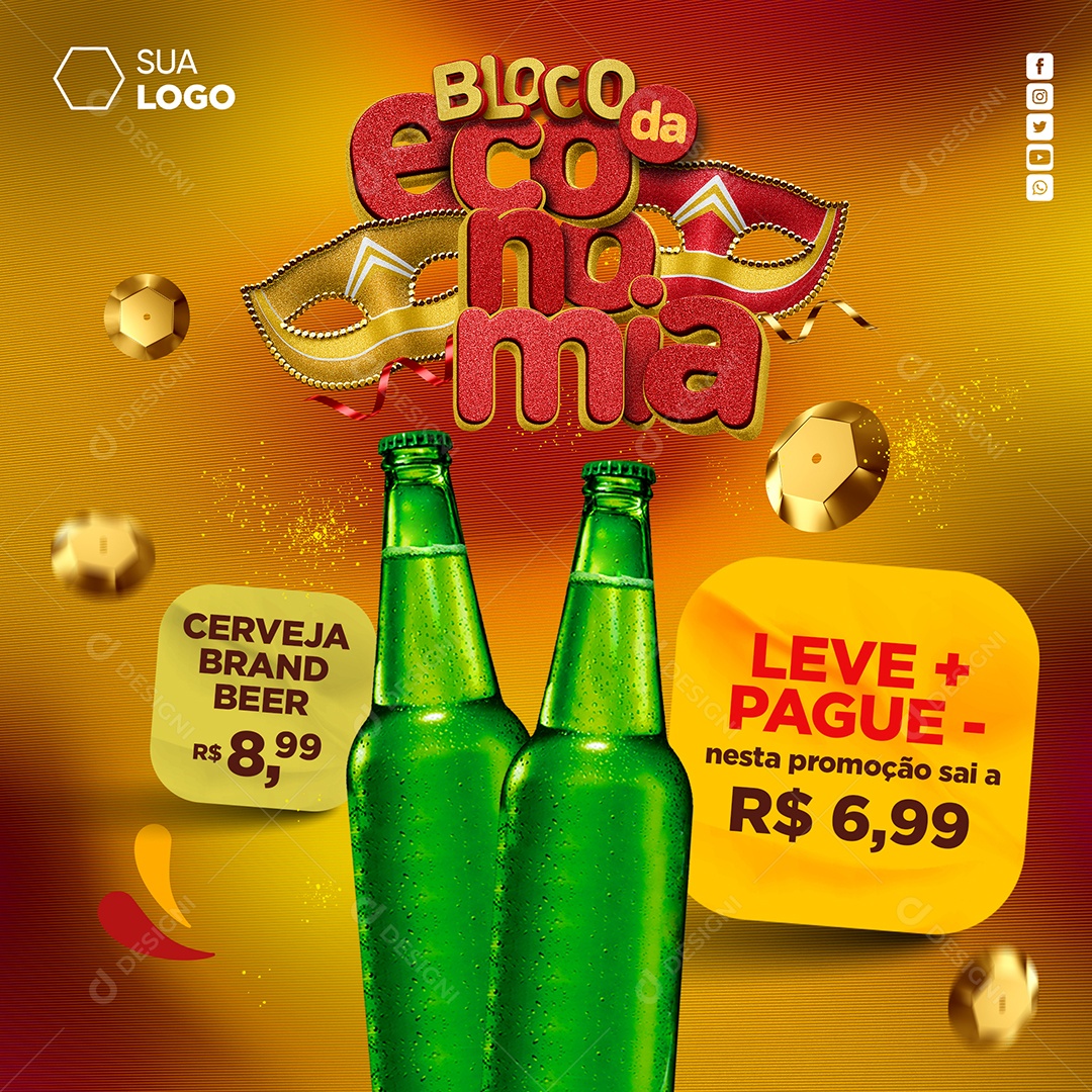 Carnaval Cervejaria Bloco da Economia Cerveja Brand Beer Social Media PSD Editável