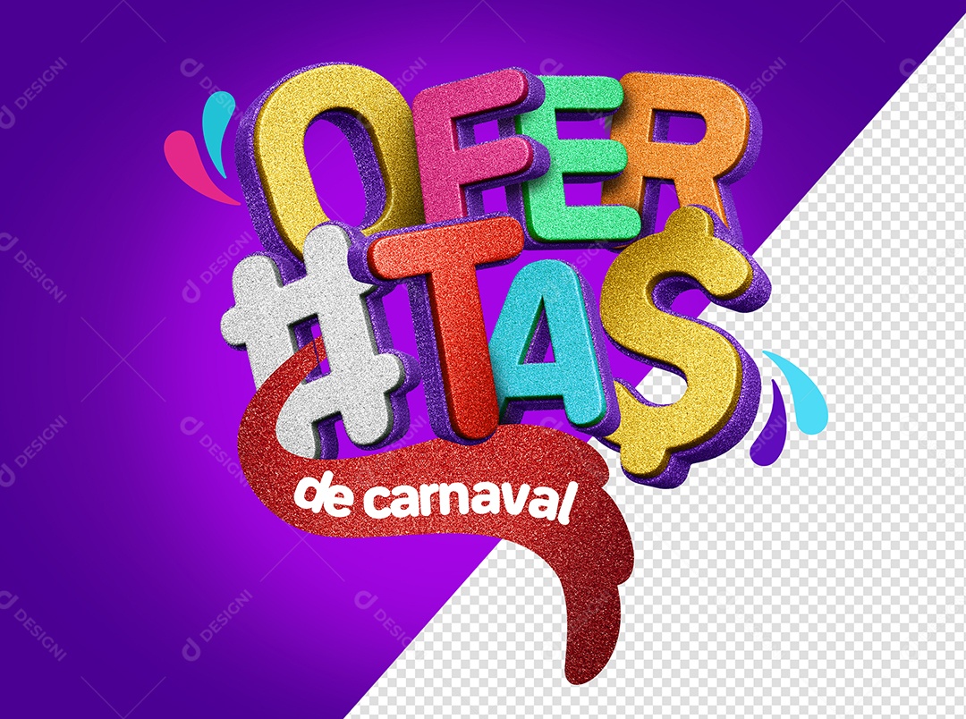 Ofertas De Carnaval Texto 3D Colorido para Composição PSD