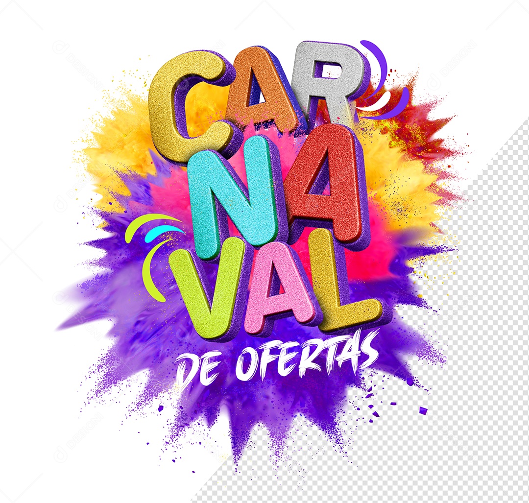 Carnaval De Ofertas Texto 3D Colorido para Composição PSD