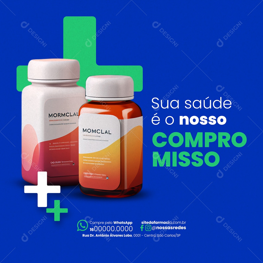 Farmácia Sua saúde é o nosso Compromisso Social Media PSD Editável