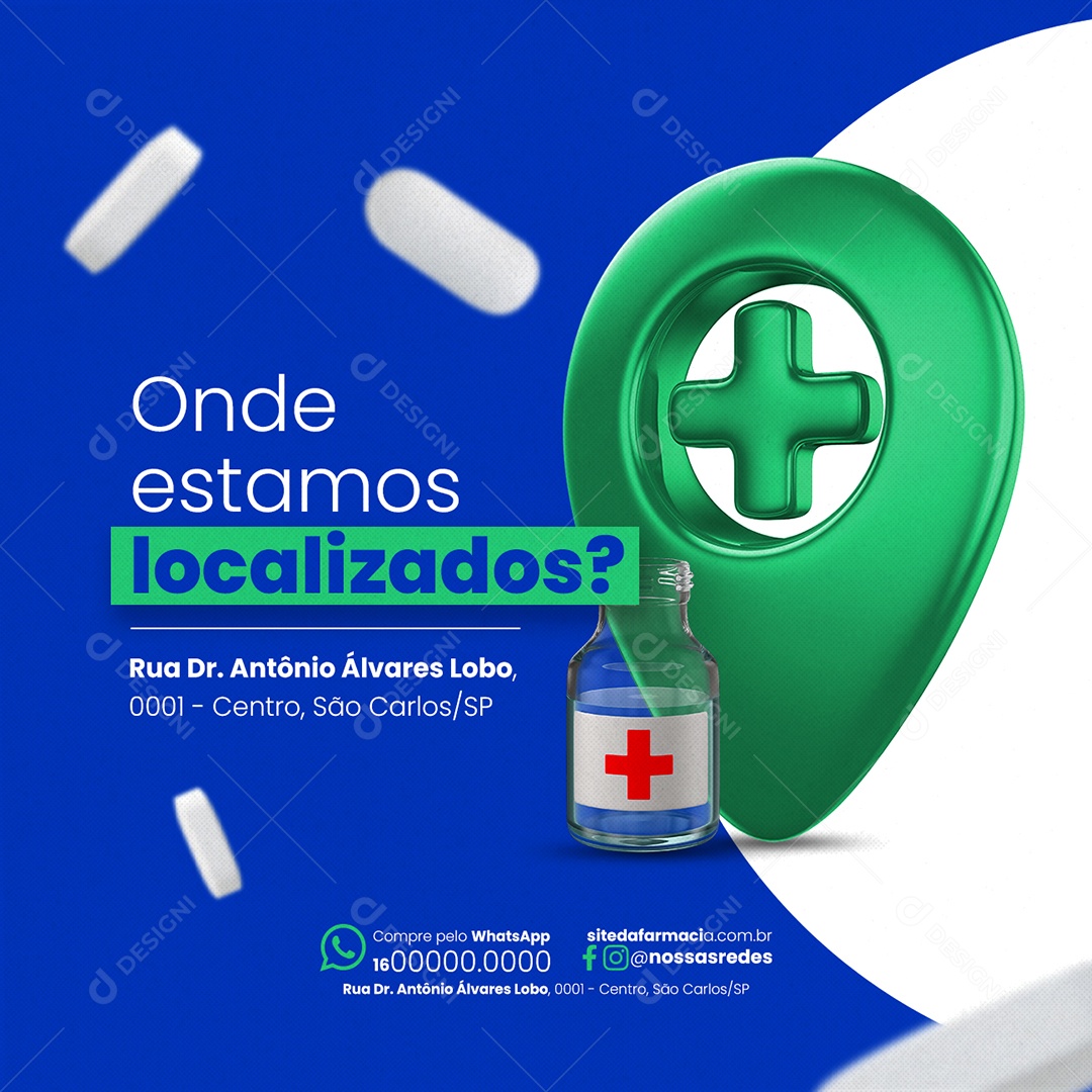 Social Media Farmácia Onde estamos localizados PSD Editável