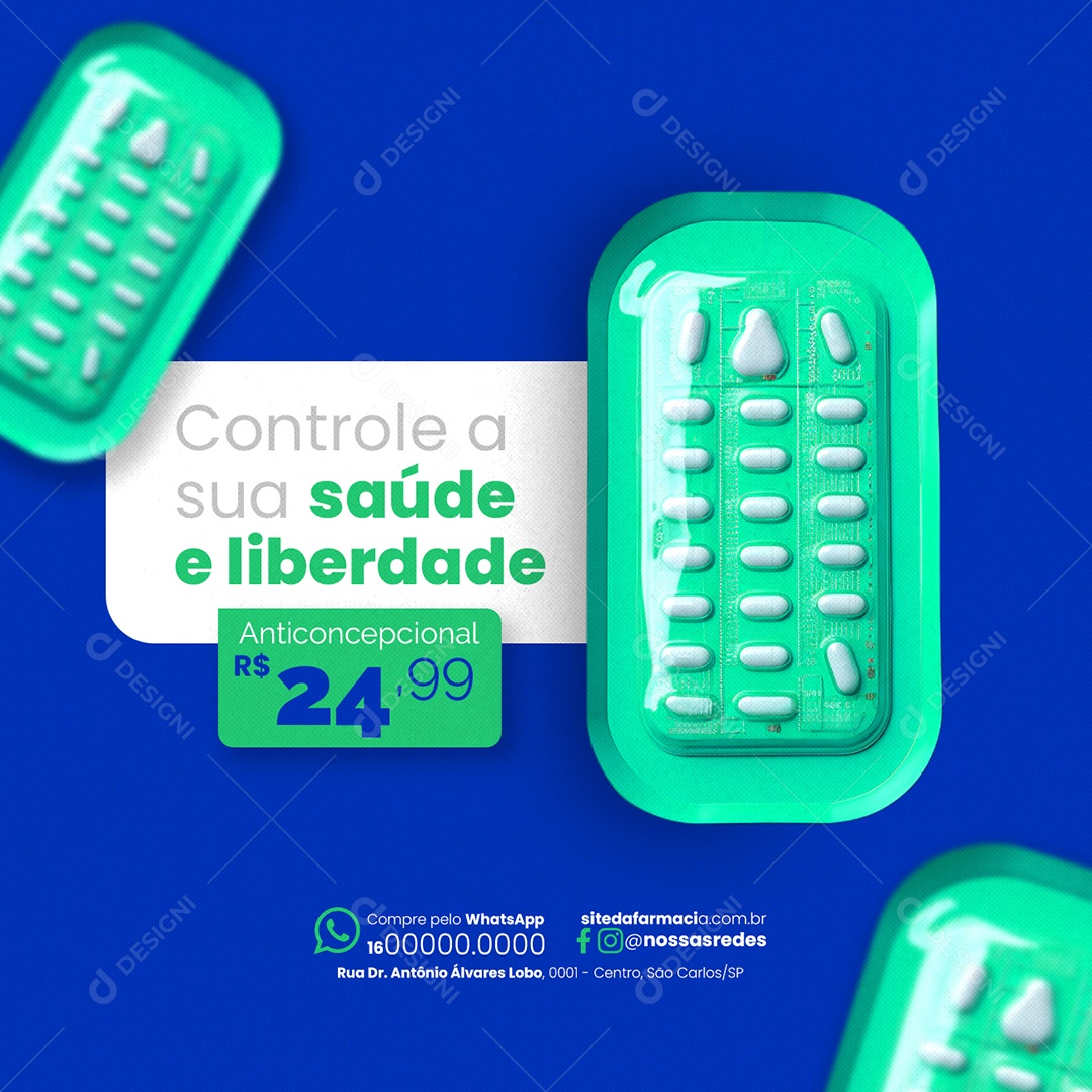 Farmácia Anticoncepcional Controle a sua saúde e liberdade Social Media PSD Editável
