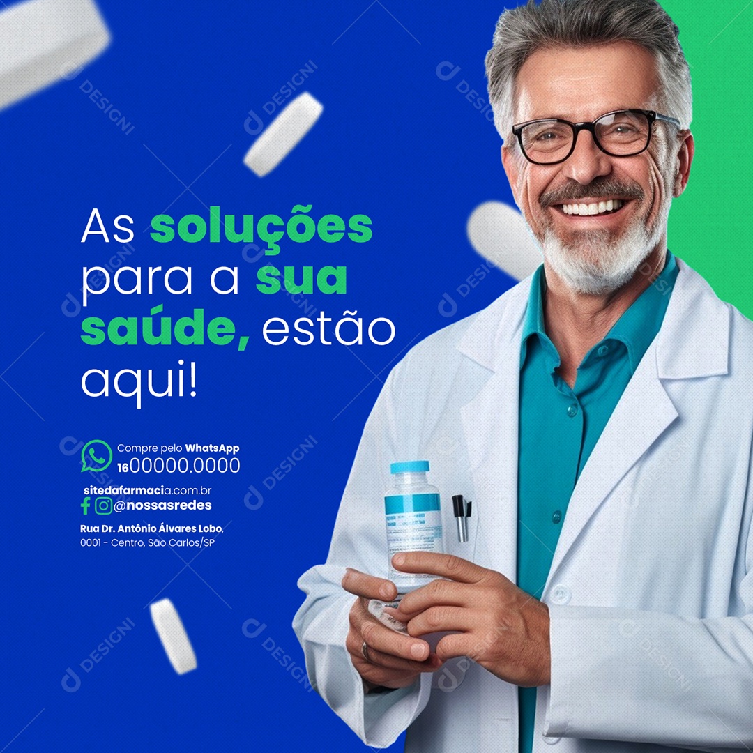 Farmácia As soluções para a sua saúde estão aqui Social Media PSD Editável