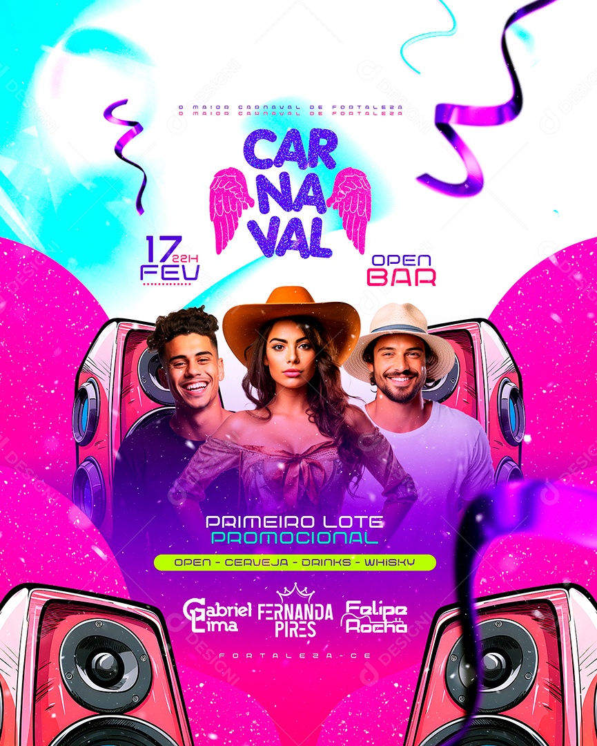 Flyer Carnaval Gabriel Lima Fernanda Pires Felipe Rocha Social Media PSD Editável