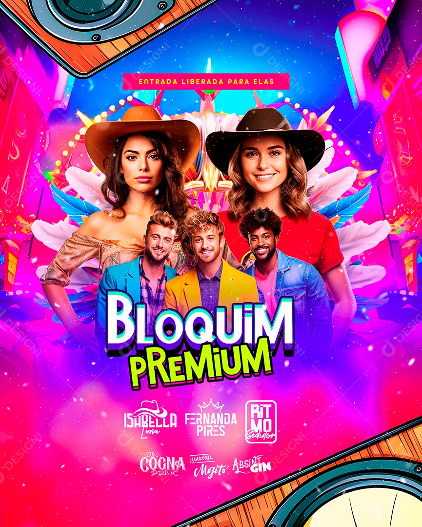 Flyer Carnaval Bloquim Premium Isabella Lima Fernanda Pires Ritmo Sedutor Social Media PSD Editável