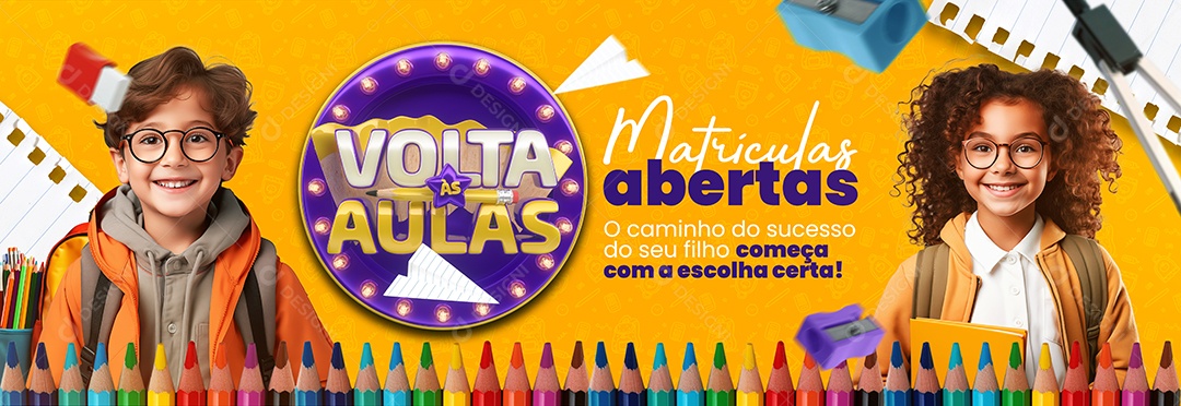 Banner Volta às Aulas o Caminho do Sucesso do seu Filho Começa com a Escolha Certa Social Media PSD Editável