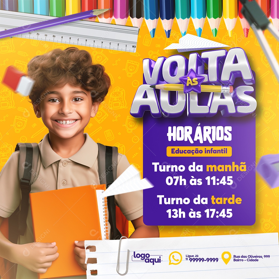Volta às Aulas Horários Educação Infantil Social Media PSD Editável
