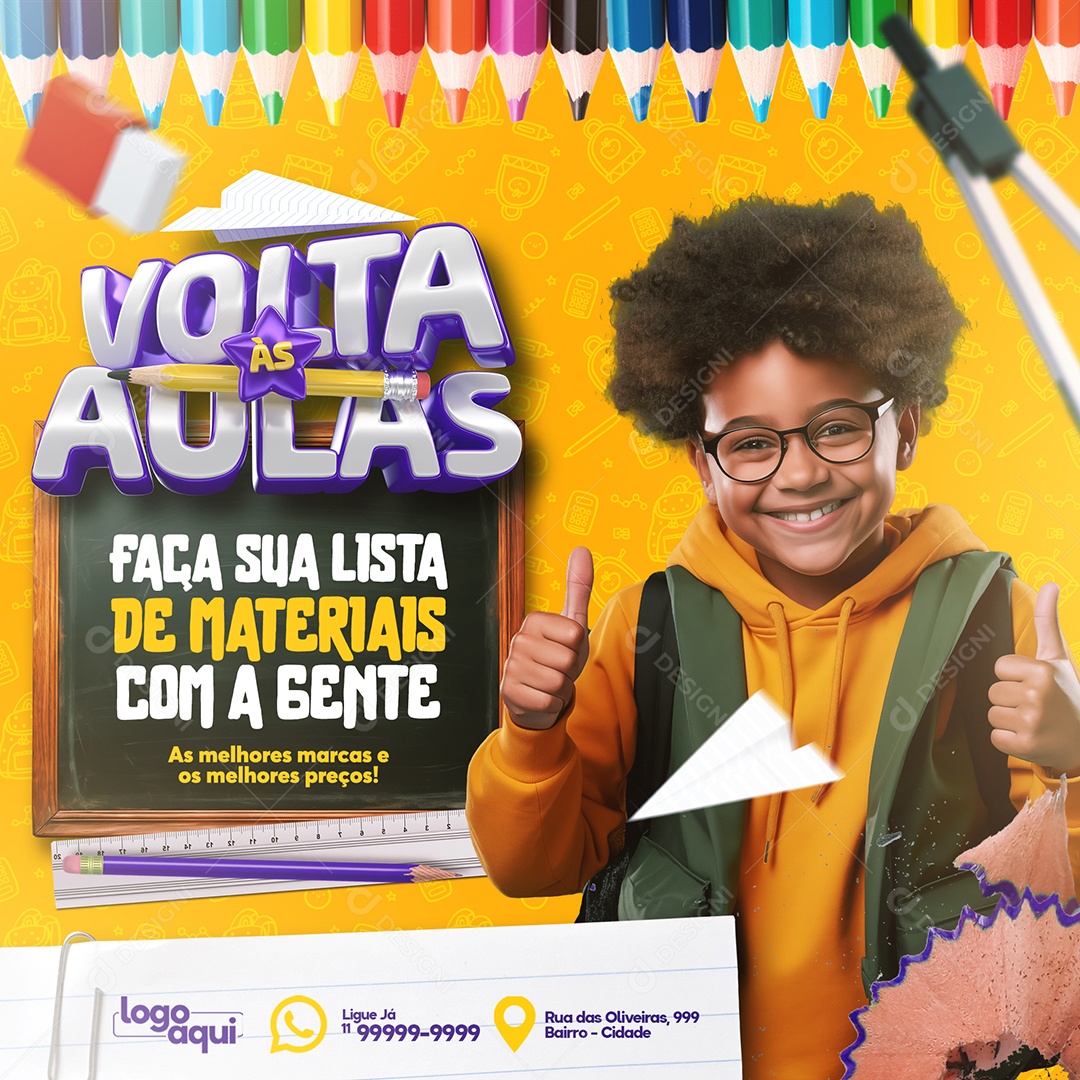 Volta às Aulas Faça sua Lista da Materiais com a Gente Social Media PSD Editável