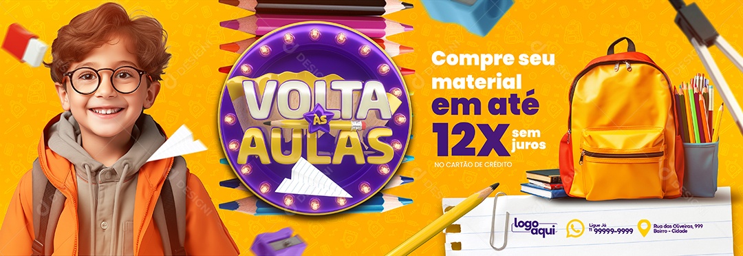 Banner Volta às Aulas Compre seu Material Social Media PSD Editável