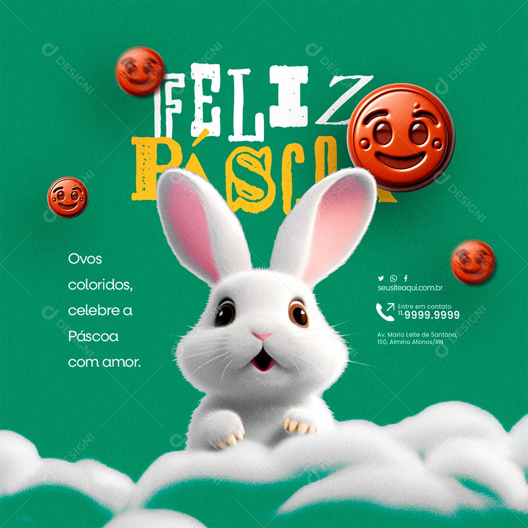 Feliz Páscoa Ovos coloridos celebre a Páscoa com Amor Social Media PSD Editável