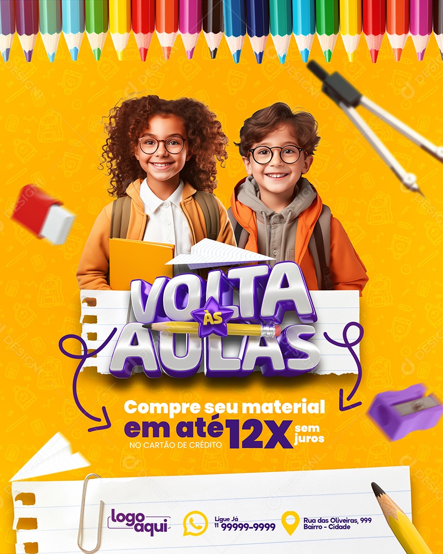 Volta às Aulas Compre seu Material Social Media PSD Editável