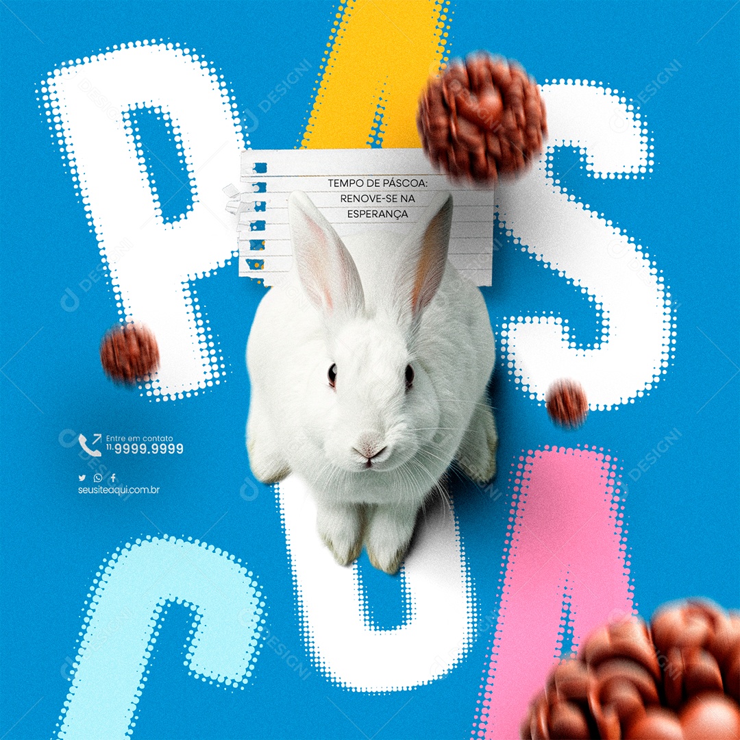 Tempo de Páscoa Renove se na Esperança Coelho da Páscoa Social Media PSD Editável