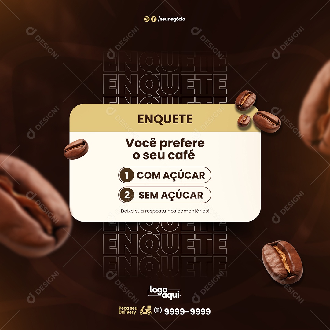 Enquete Você Prefere o seu Café com ou sem Açúcar Social Media PSD Editável