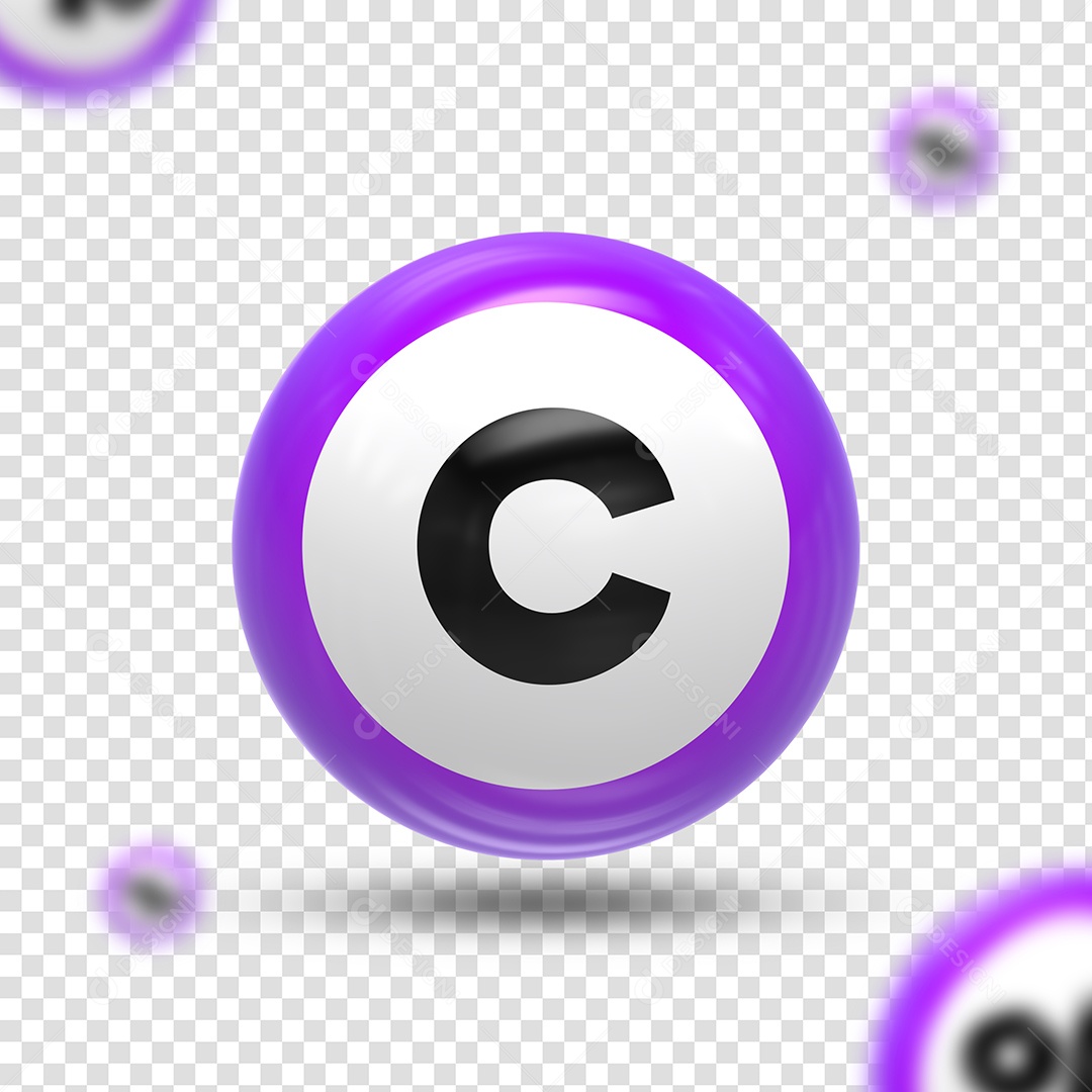 Letra C Maiúsculo Elemento 3D Preto Roxo e Branco para Composição PSD
