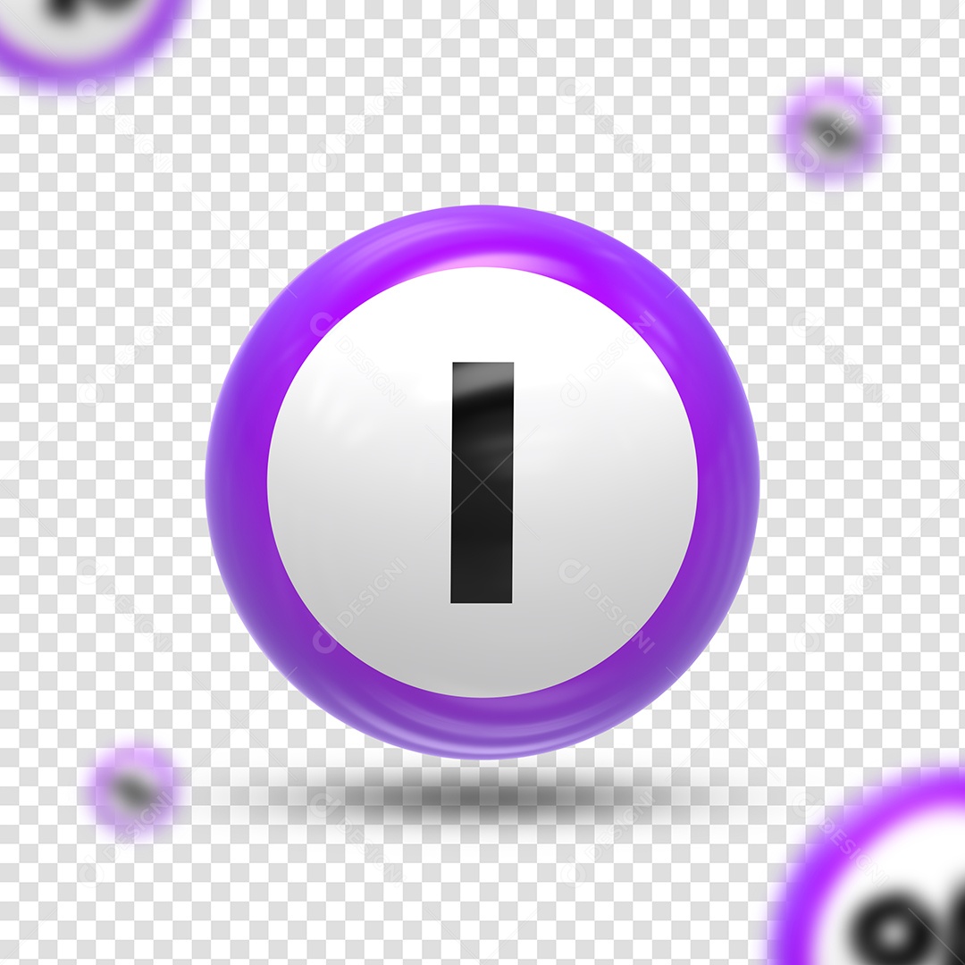 Letra I Maiúsculo Elemento 3D Preto Roxo e Branco para Composição PSD