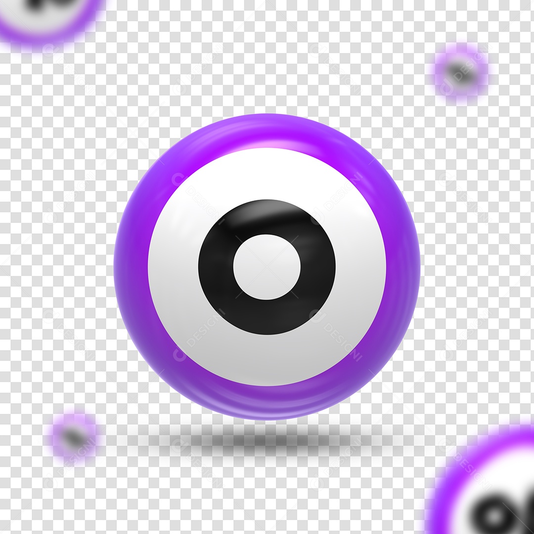 Letra O Maiúsculo Elemento 3D Preto Roxo e Branco para Composição PSD