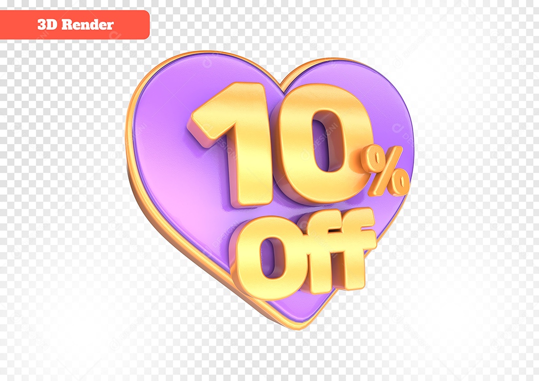 Número 10% Off Desconto do Dia dos Namorados Elemento 3D para Composição PSD