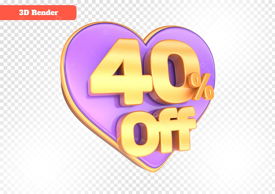 Número 40% Off Desconto do Dia dos Namorados Elemento 3D para Composição PSD