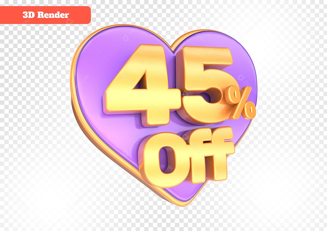 Número 45% Off Desconto do Dia dos Namorados Elemento 3D para Composição PSD