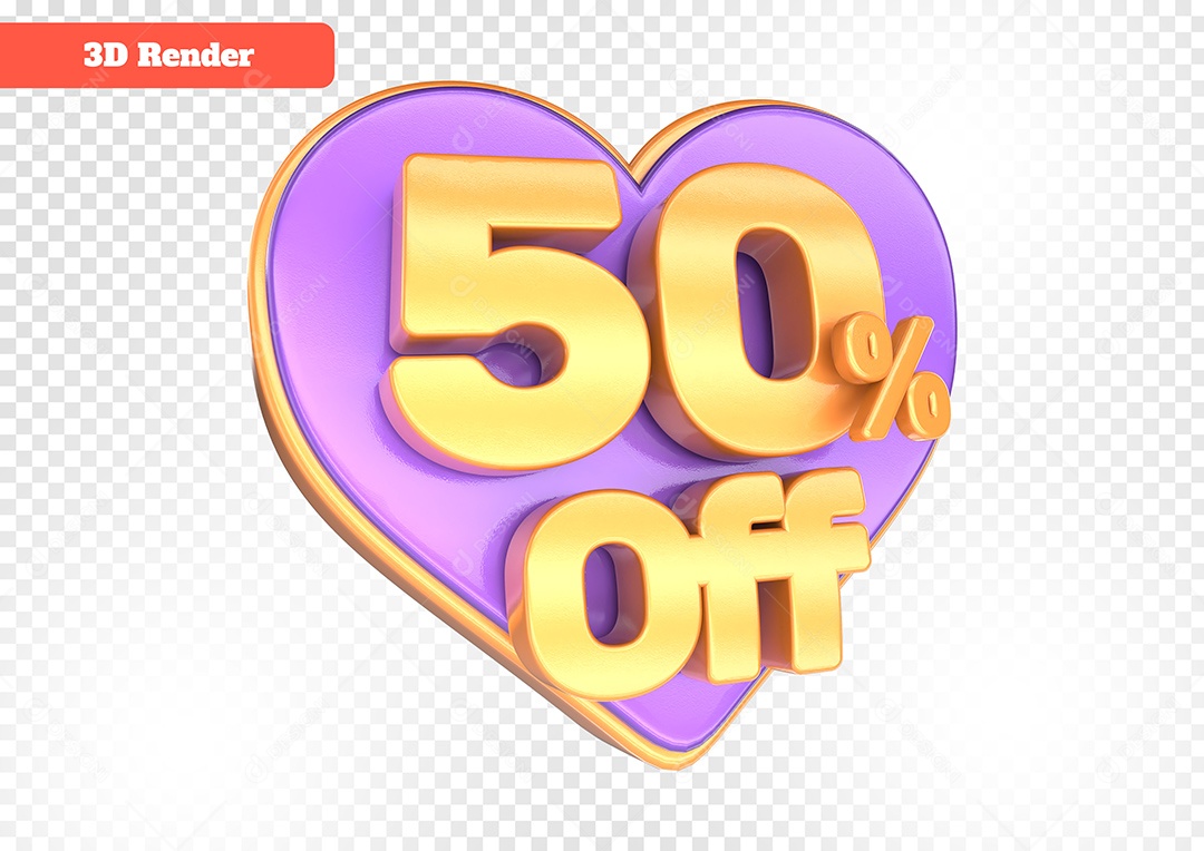 Número 50% Off Desconto do Dia dos Namorados Elemento 3D para Composição PSD