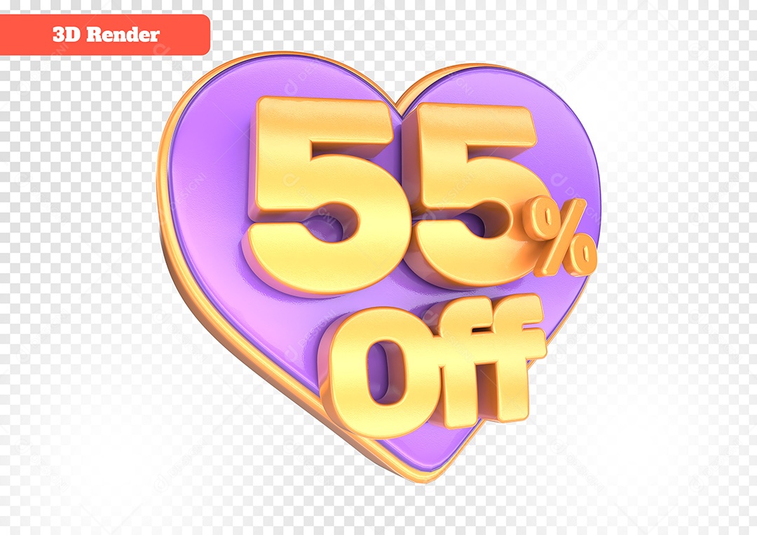 Número 55% Off Desconto do Dia dos Namorados Elemento 3D para Composição PSD
