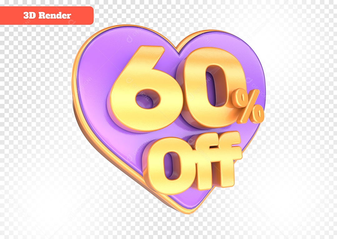 Número 60% Off Desconto do Dia dos Namorados Elemento 3D para Composição PSD