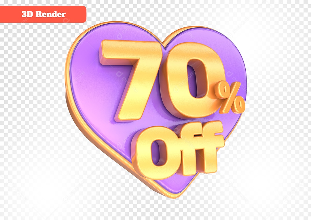 Número 70% Off Desconto do Dia dos Namorados Elemento 3D para Composição PSD