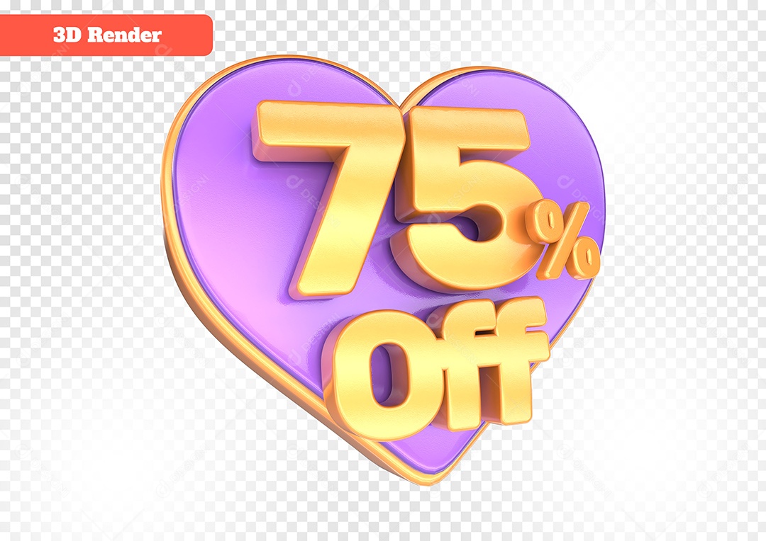Número 75% Off Desconto do Dia dos Namorados Elemento 3D para Composição PSD