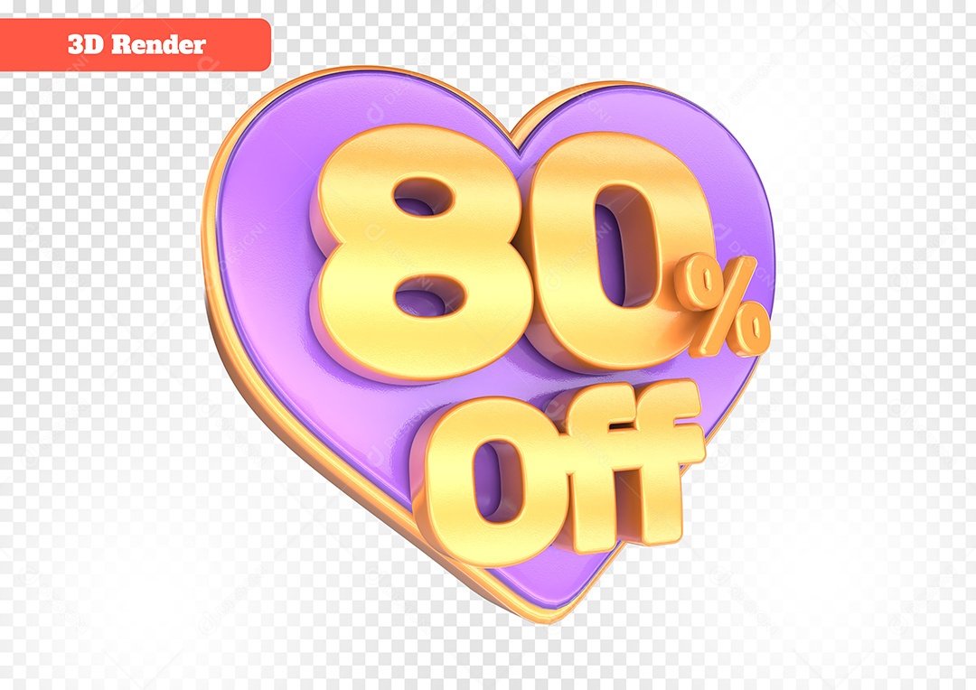 Número 80% Off Desconto do Dia dos Namorados Elemento 3D para Composição PSD