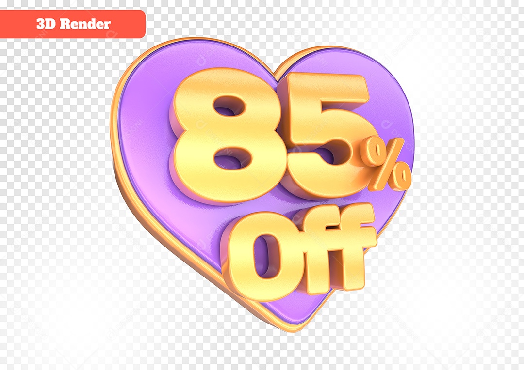 Número 85% Off Desconto do Dia dos Namorados Elemento 3D para Composição PSD