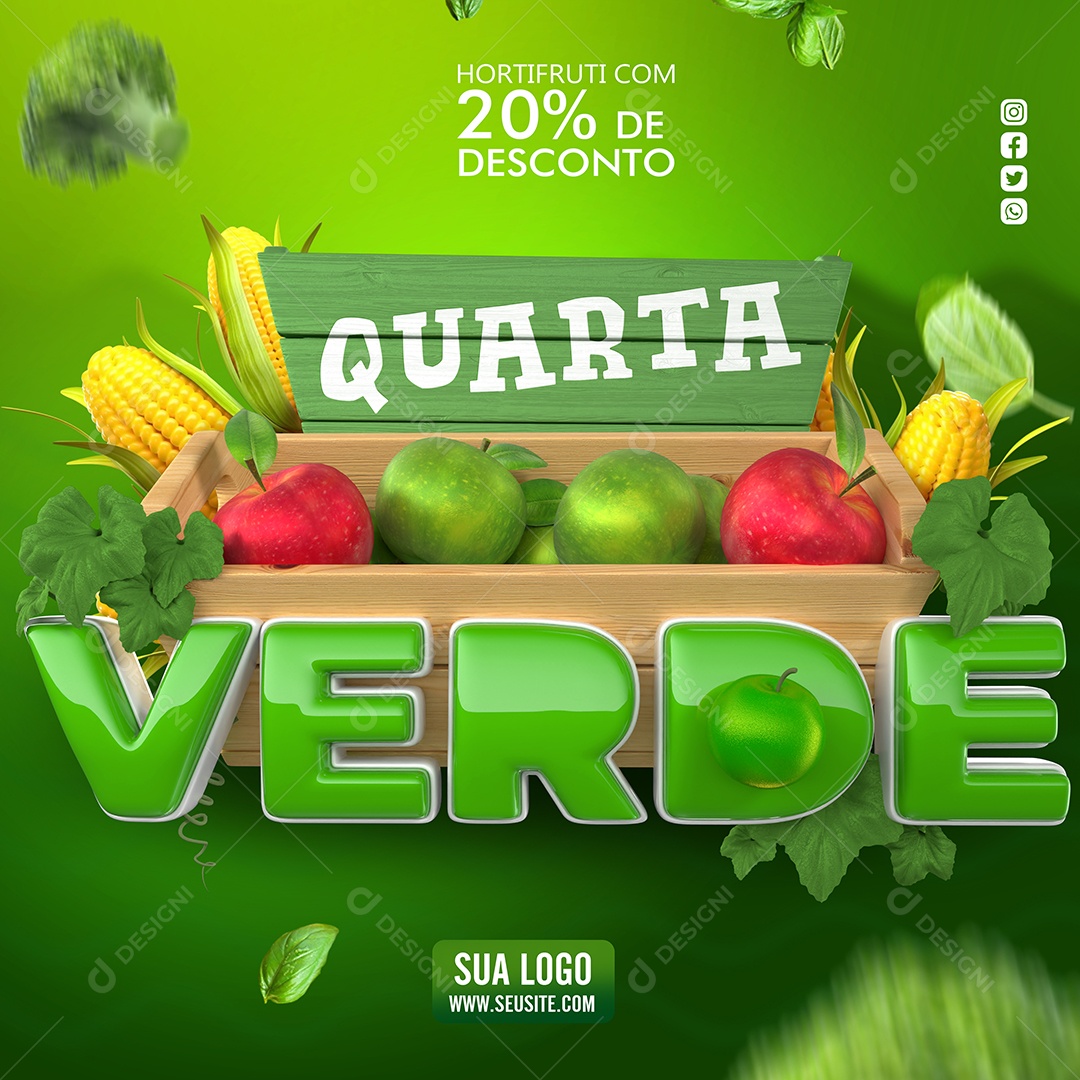 Quarta Verde Selo 3D para Composição PSD