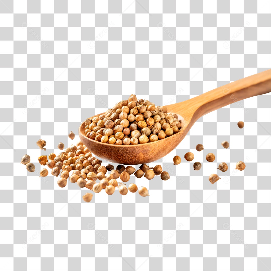Sementes de Coentro em Colher de Pau PNG Transparente